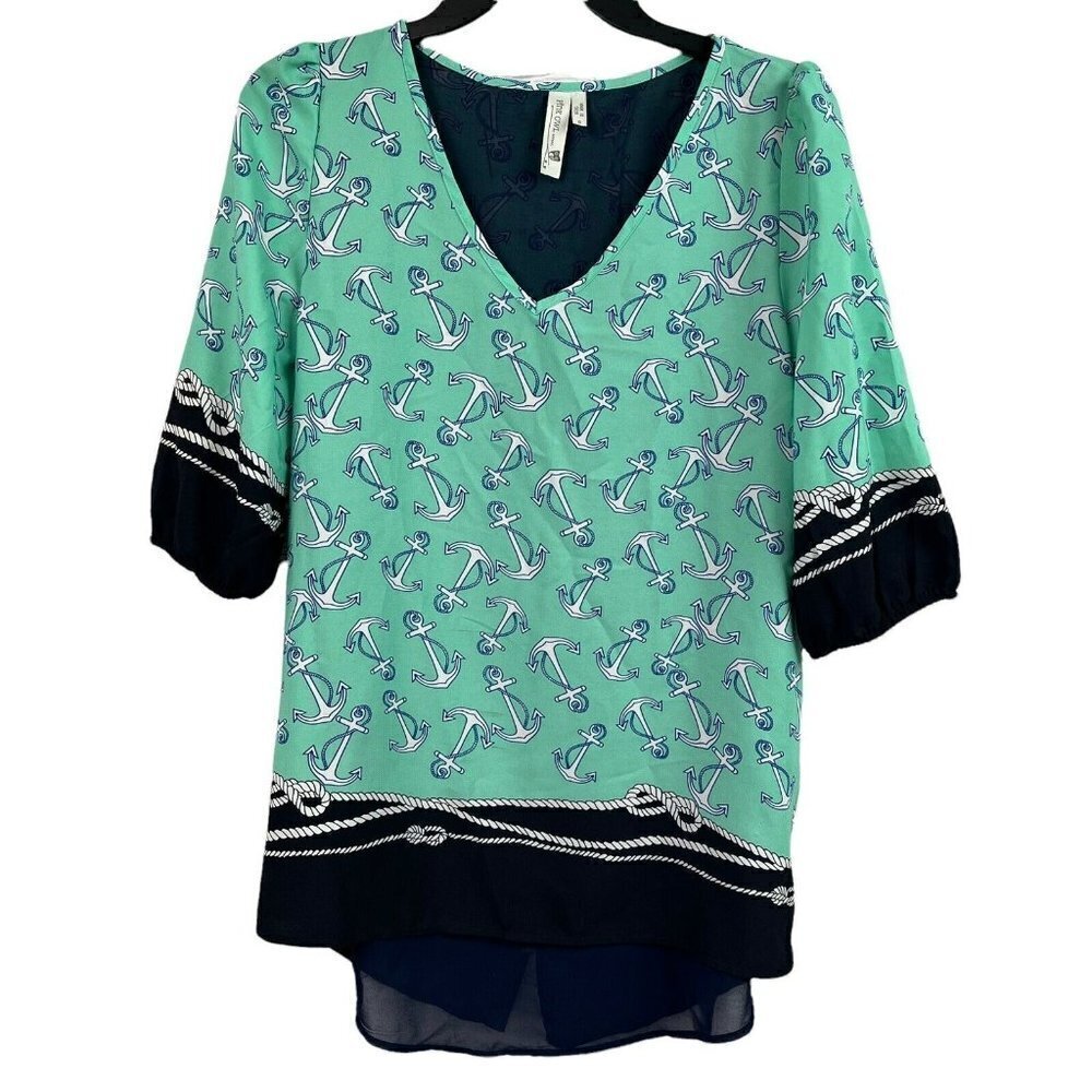 Pink Owl Boutique Womens Top Mint Color Block Anchors Size Small